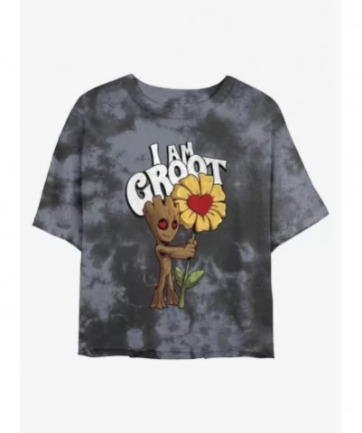 Pre-sale Discount Marvel Guardians of the Galaxy Mine Groot Tie-Dye Girls Crop T-Shirt $8.55 T-Shirts